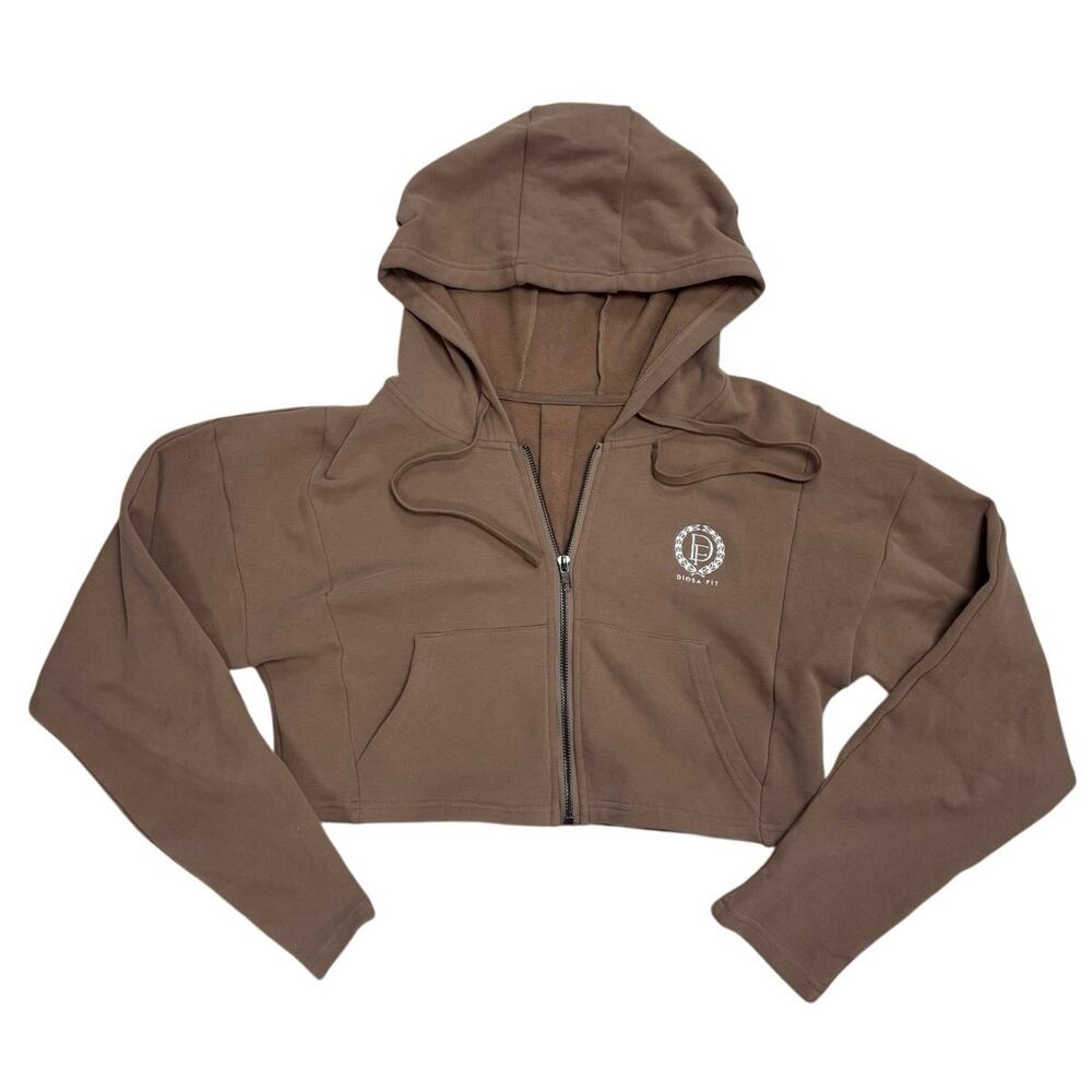 Diosa Fit Crop Zip Hoodie 🤎🏋🏽‍♀️ Brown Athletic Logo Sweatshirt - Size XL